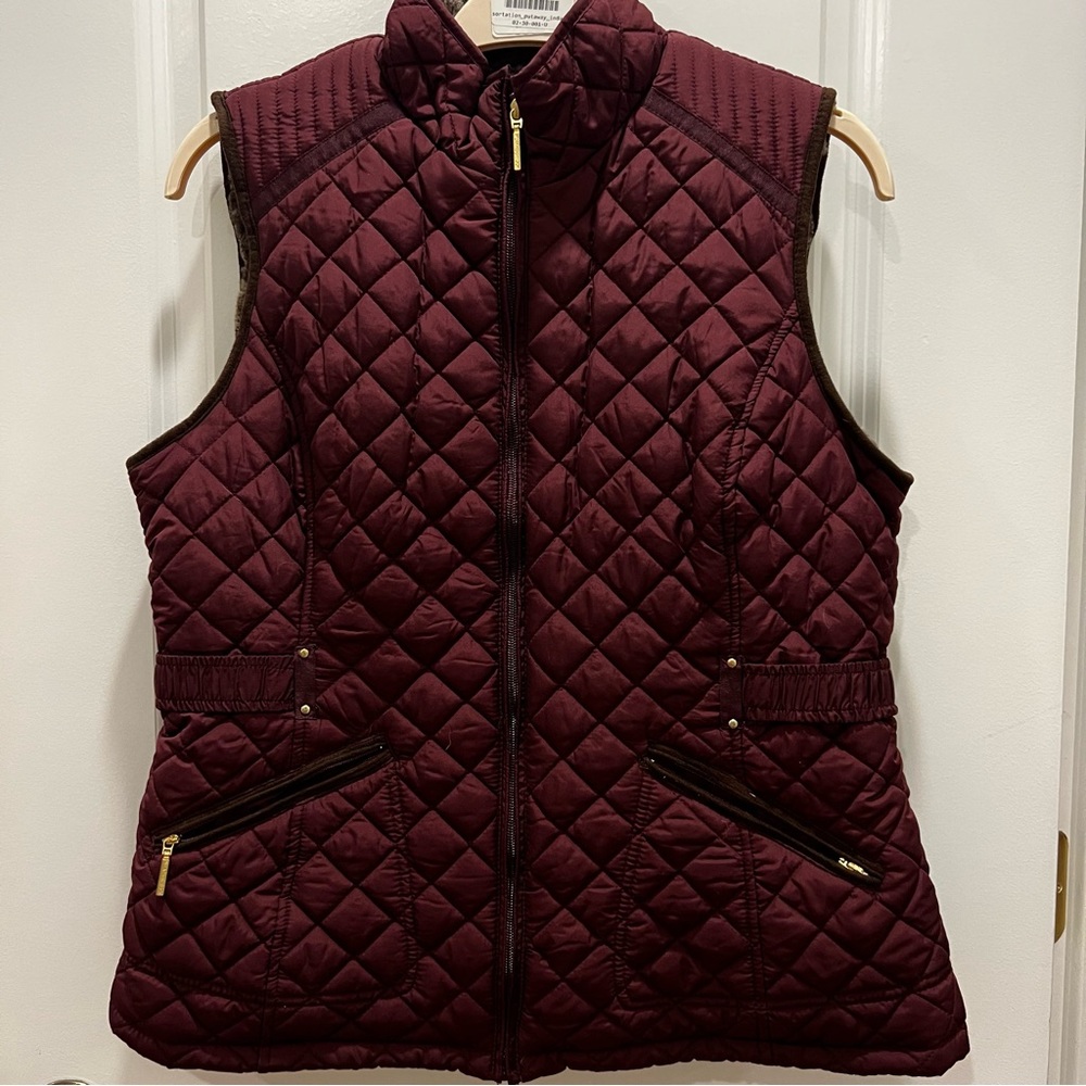 Weatherproof Quilted Fur-lined Vest in Plum